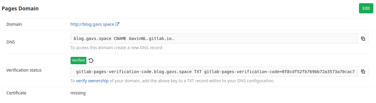 Gitlab Page Domain Configuration